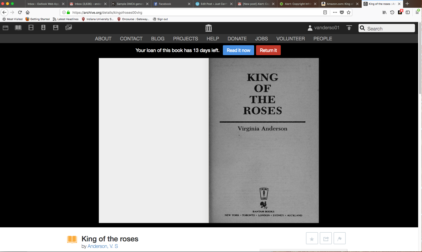 Illegal copy of King of the Roses on Internet Archive