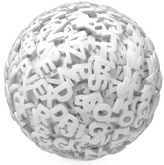 Ball of letters tangled, like grammar rules