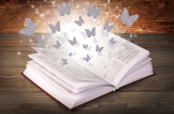 Open book with butterflies from paper